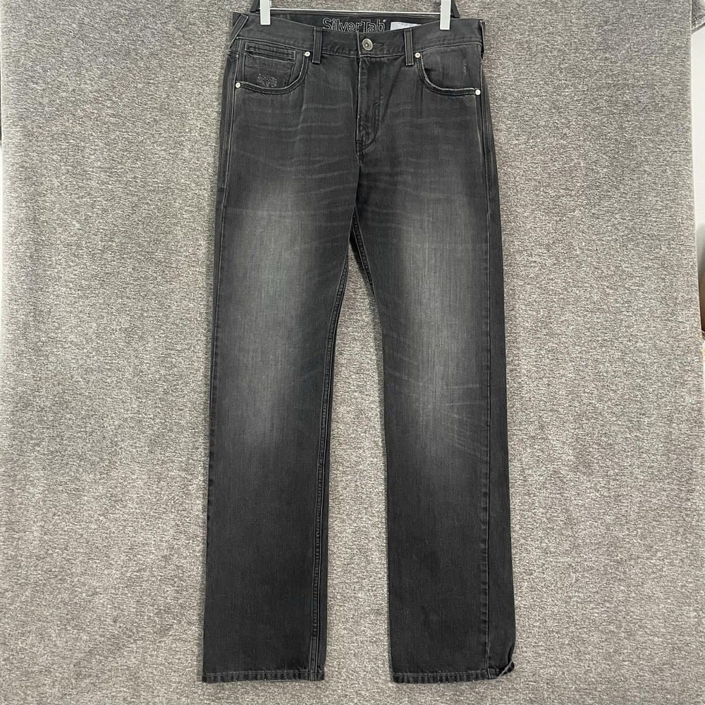 Levi's Silvertab Straight Jeans Men 34x34 Black Charcoal Wash Denim Pants Casual